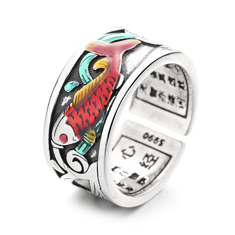 Bring Good Luck Koi Fish Heart Sutra Engraved Ring