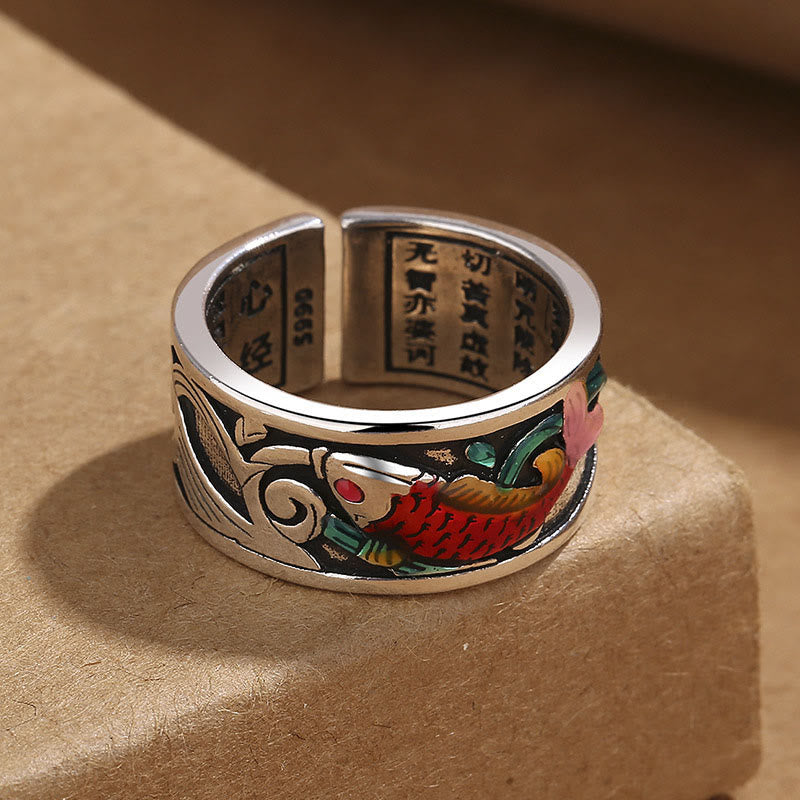 Bring Good Luck Koi Fish Heart Sutra Engraved Ring