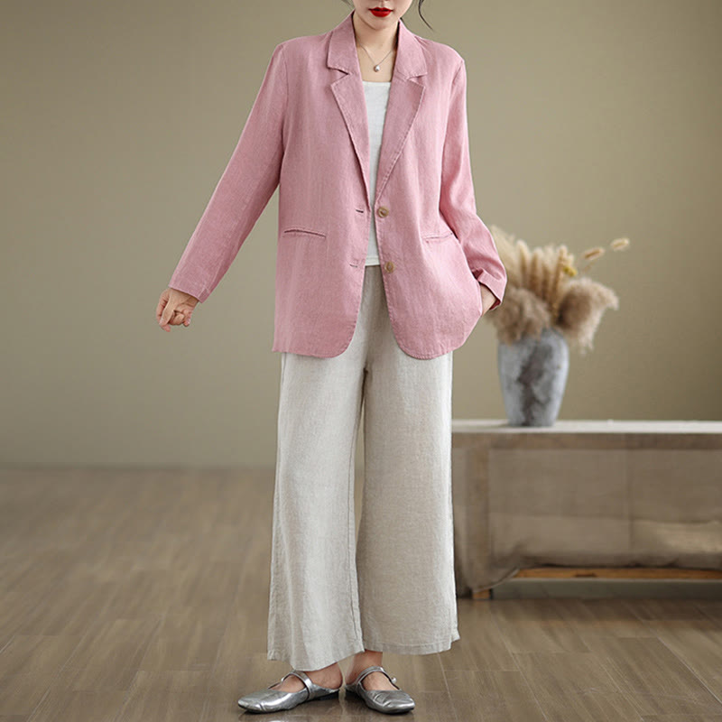 Nimara Ritual Spring Solid Color Long Sleeve Cotton Linen Women's Jacket With Pockets