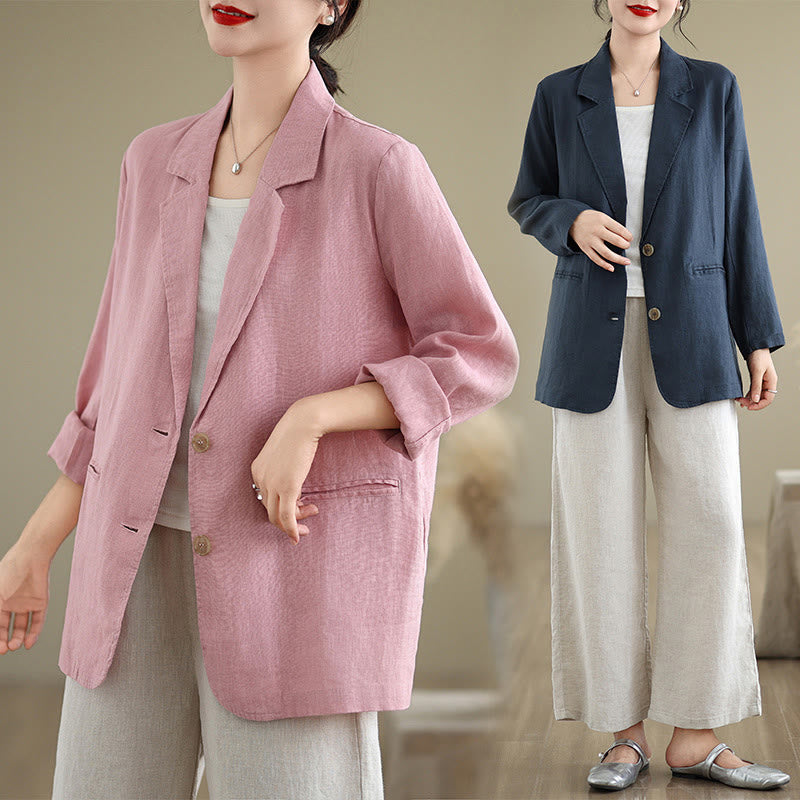 Nimara Ritual Spring Solid Color Long Sleeve Cotton Linen Women's Jacket With Pockets
