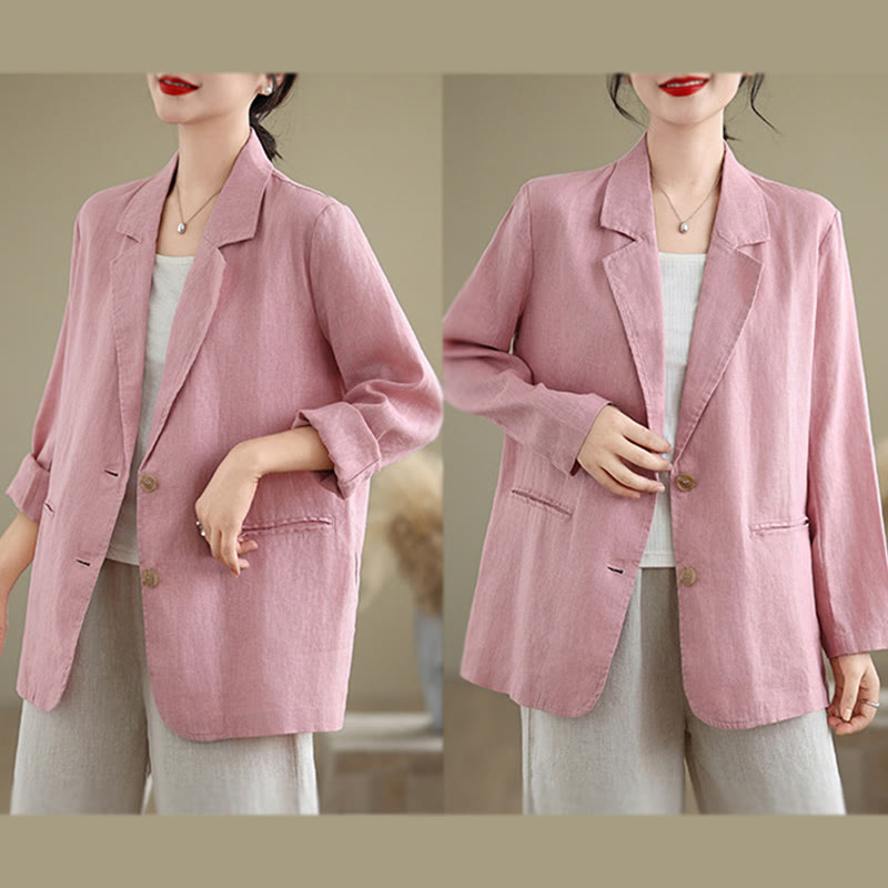 Nimara Ritual Spring Solid Color Long Sleeve Cotton Linen Women's Jacket With Pockets