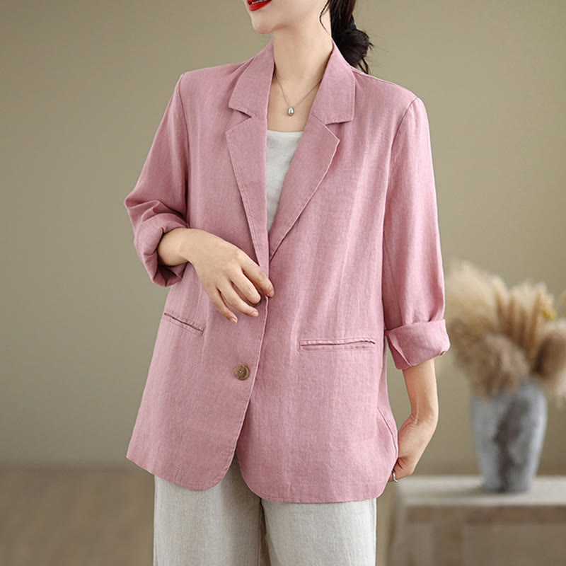 Nimara Ritual Spring Solid Color Long Sleeve Cotton Linen Women's Jacket With Pockets
