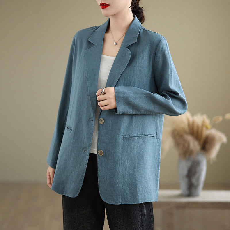 Nimara Ritual Spring Solid Color Long Sleeve Cotton Linen Women's Jacket With Pockets