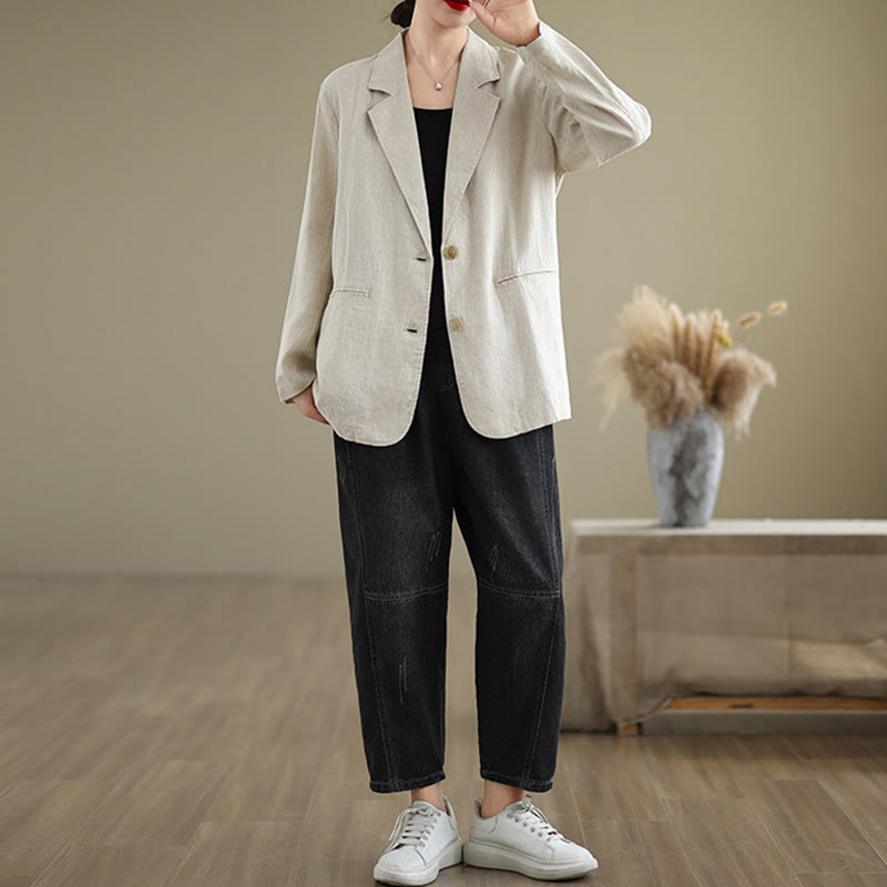 Nimara Ritual Spring Solid Color Long Sleeve Cotton Linen Women's Jacket With Pockets