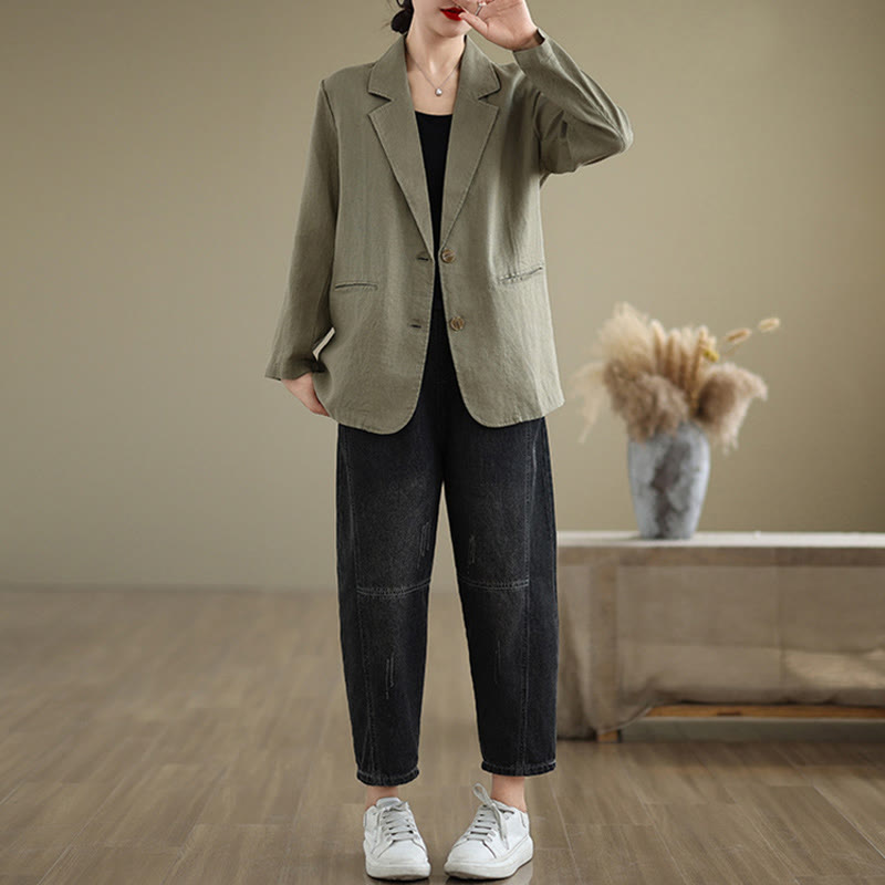 Nimara Ritual Spring Solid Color Long Sleeve Cotton Linen Women's Jacket With Pockets