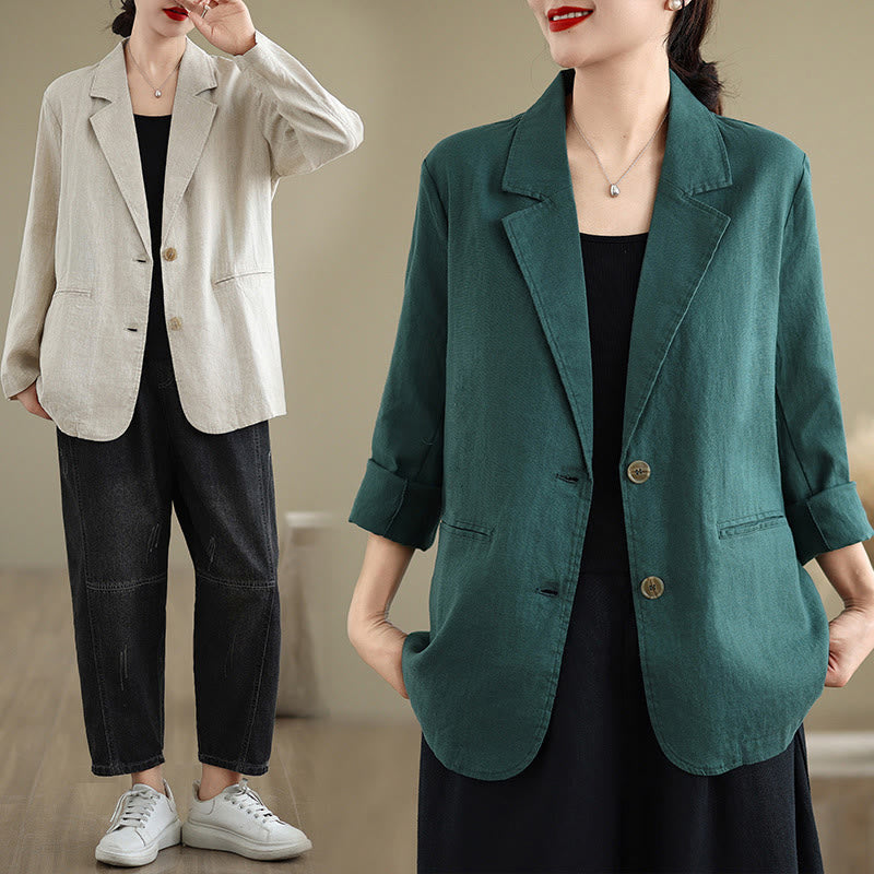 Nimara Ritual Spring Solid Color Long Sleeve Cotton Linen Women's Jacket With Pockets