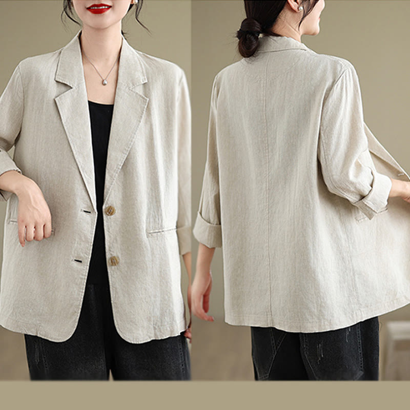 Nimara Ritual Spring Solid Color Long Sleeve Cotton Linen Women's Jacket With Pockets