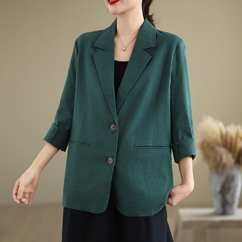 Nimara Ritual Spring Solid Color Long Sleeve Cotton Linen Women's Jacket With Pockets