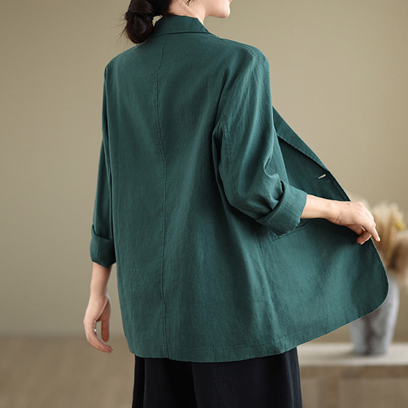 Nimara Ritual Spring Solid Color Long Sleeve Cotton Linen Women's Jacket With Pockets