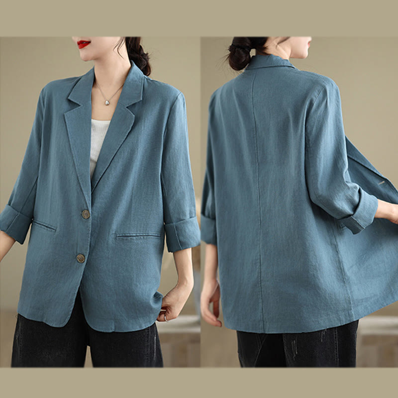 Nimara Ritual Spring Solid Color Long Sleeve Cotton Linen Women's Jacket With Pockets