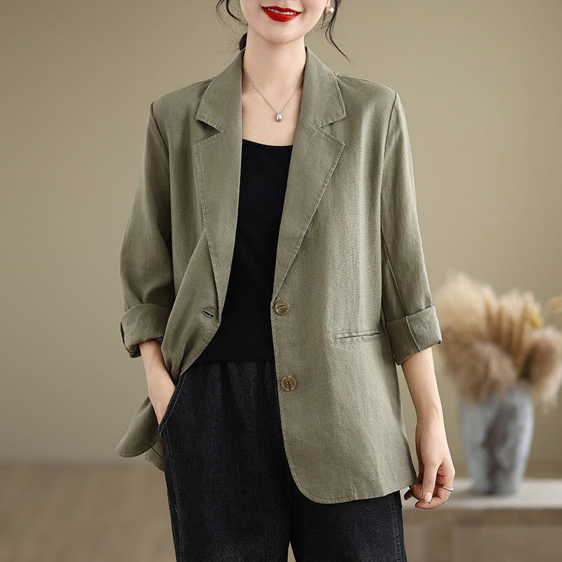 Nimara Ritual Spring Solid Color Long Sleeve Cotton Linen Women's Jacket With Pockets