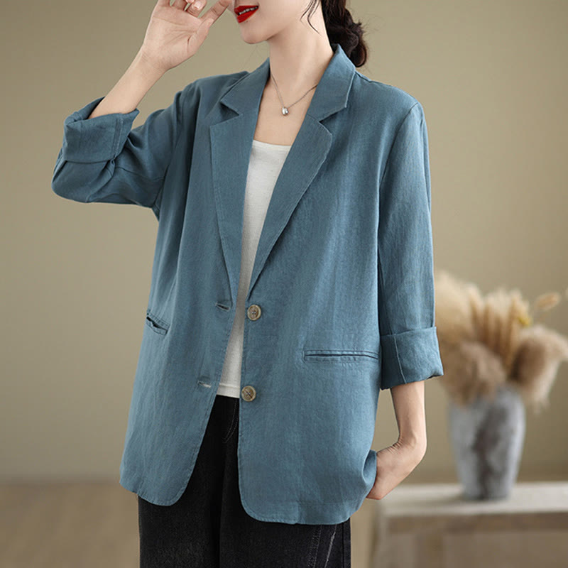 Nimara Ritual Spring Solid Color Long Sleeve Cotton Linen Women's Jacket With Pockets