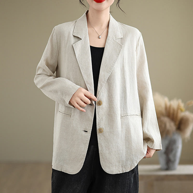 Nimara Ritual Spring Solid Color Long Sleeve Cotton Linen Women's Jacket With Pockets