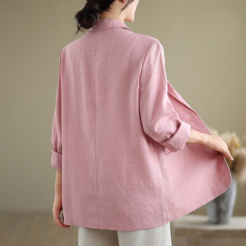 Nimara Ritual Spring Solid Color Long Sleeve Cotton Linen Women's Jacket With Pockets