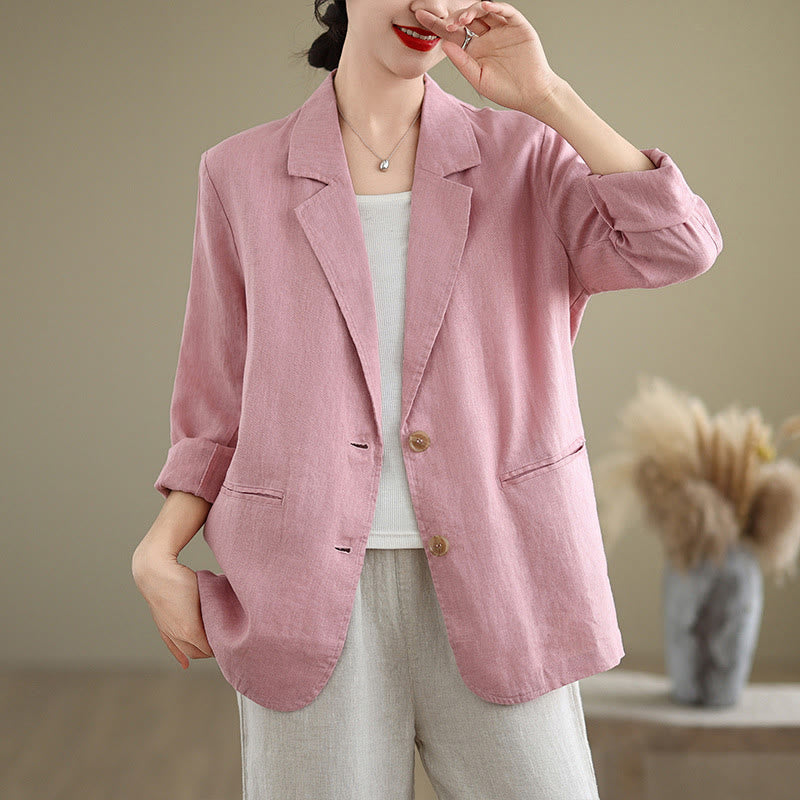 Nimara Ritual Spring Solid Color Long Sleeve Cotton Linen Women's Jacket With Pockets
