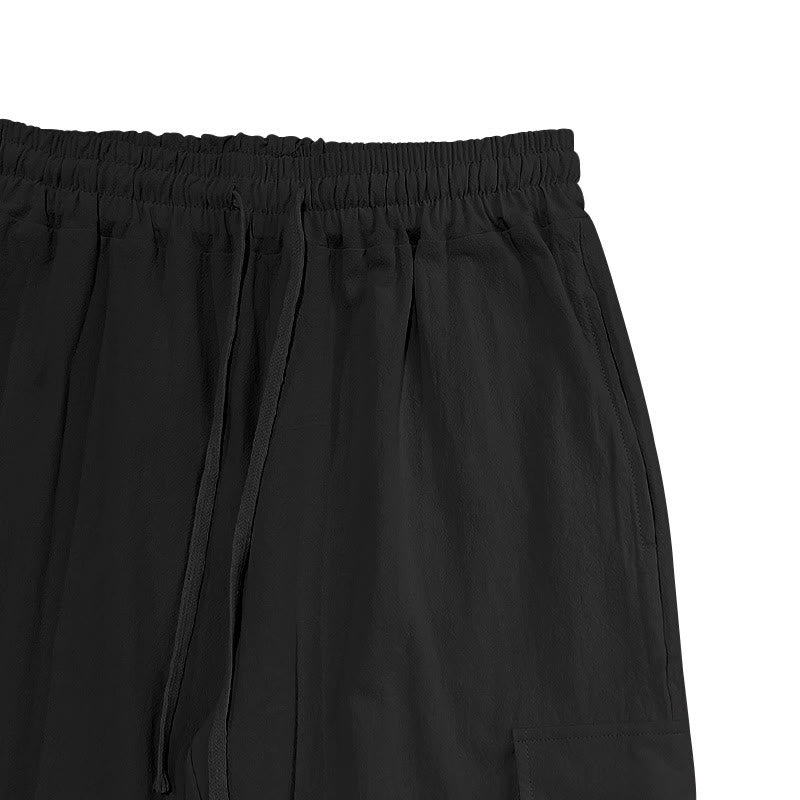 Nimara Ritual Solid Color Linen Drawstring Men's Cargo Pants With Pockets