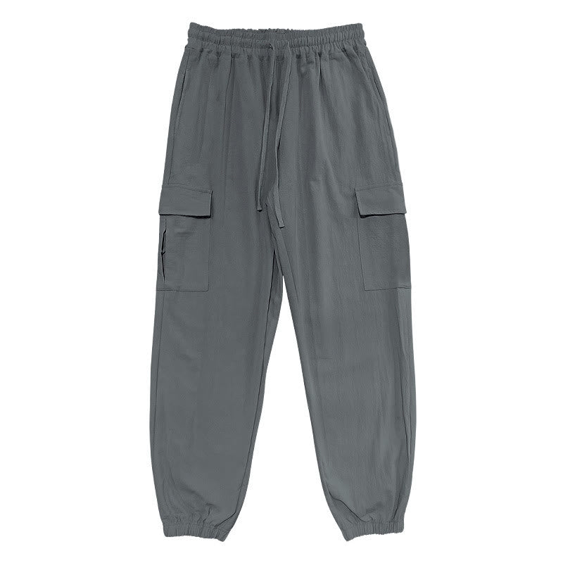 Nimara Ritual Solid Color Linen Drawstring Men's Cargo Pants With Pockets