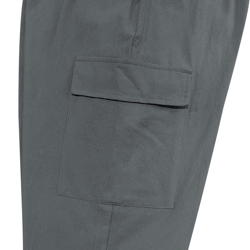 Nimara Ritual Solid Color Linen Drawstring Men's Cargo Pants With Pockets