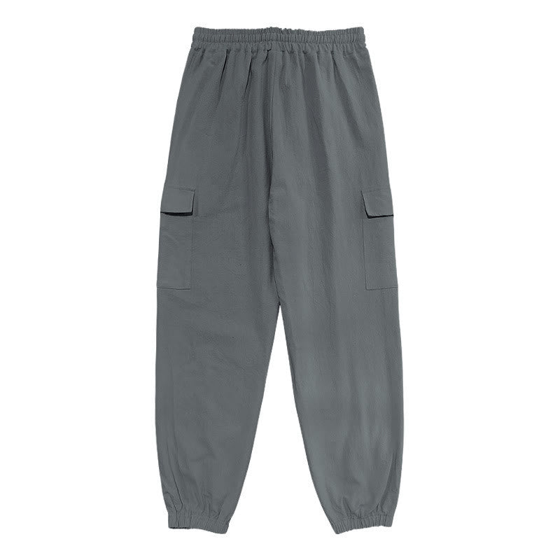 Nimara Ritual Solid Color Linen Drawstring Men's Cargo Pants With Pockets