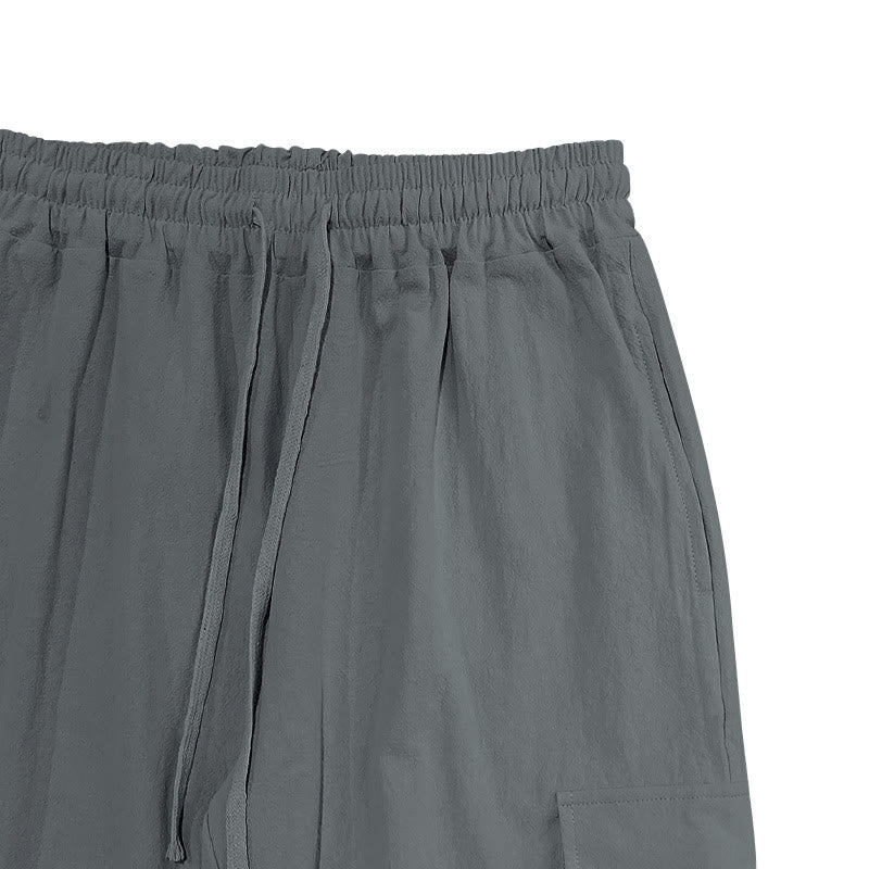 Nimara Ritual Solid Color Linen Drawstring Men's Cargo Pants With Pockets