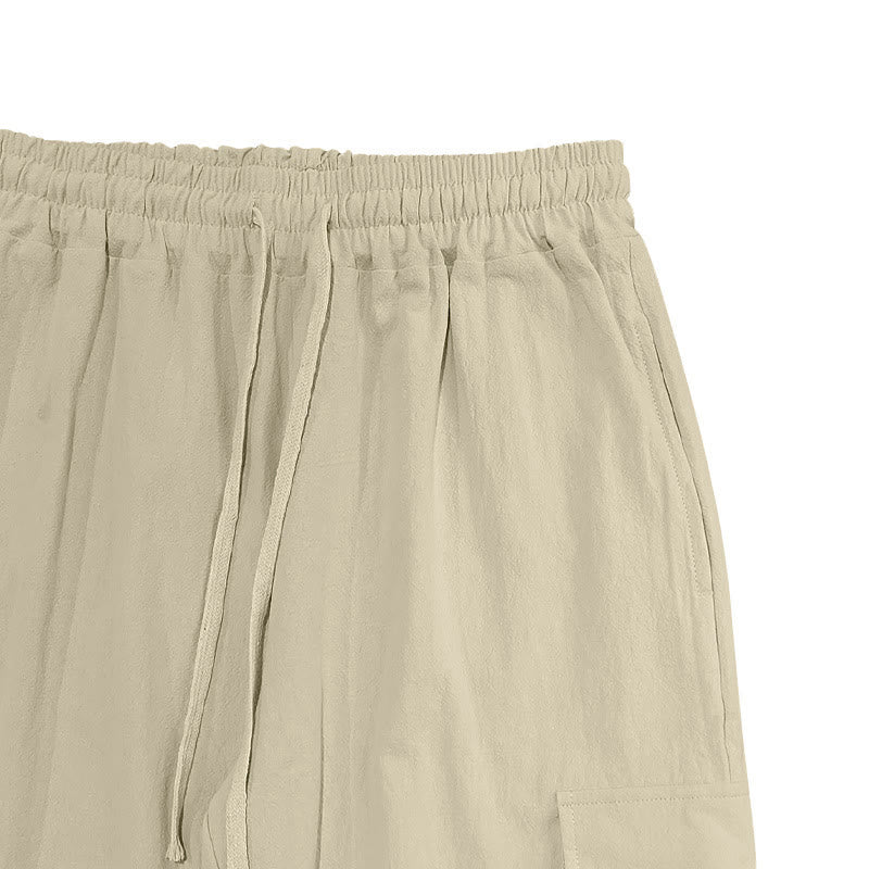Nimara Ritual Solid Color Linen Drawstring Men's Cargo Pants With Pockets