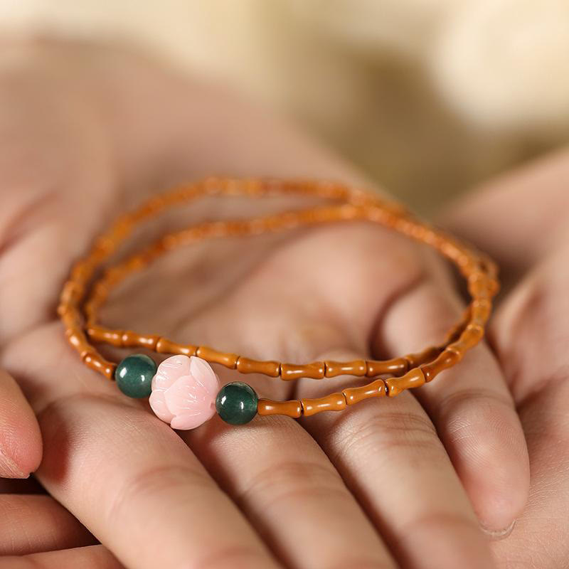 Nimara Ritual Ultra-fine Olive Pit Lotus Inner Strength Double Circle Bracelet