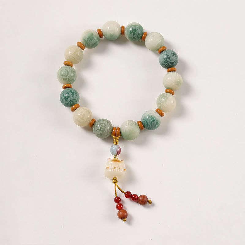 Nimara Ritual Gradient Bodhi Seed Om Mani Padme Hum Carved Zakiram Peace Bracelet