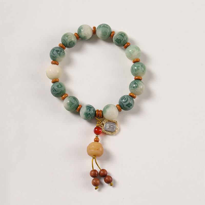 Nimara Ritual Gradient Bodhi Seed Om Mani Padme Hum Carved Zakiram Peace Bracelet