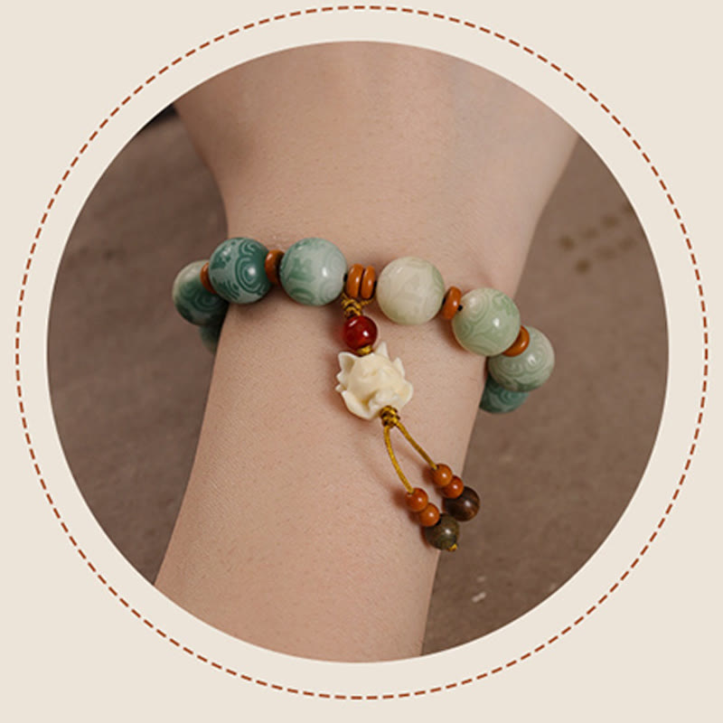Nimara Ritual Gradient Bodhi Seed Om Mani Padme Hum Carved Zakiram Peace Bracelet