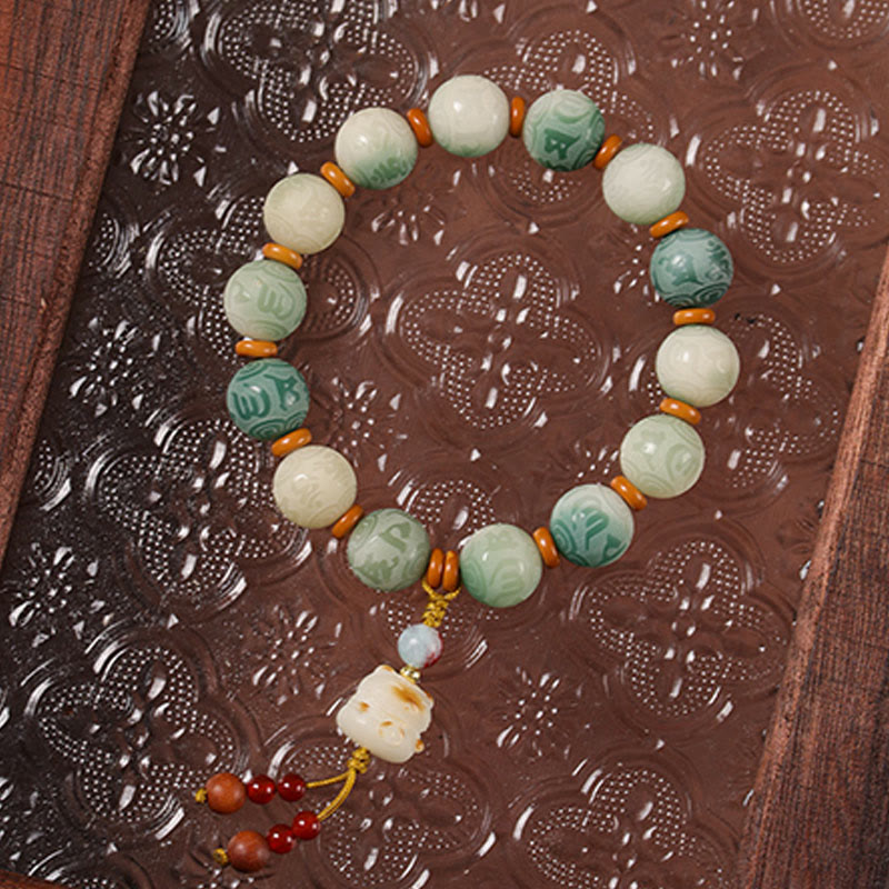 Nimara Ritual Gradient Bodhi Seed Om Mani Padme Hum Carved Zakiram Peace Bracelet