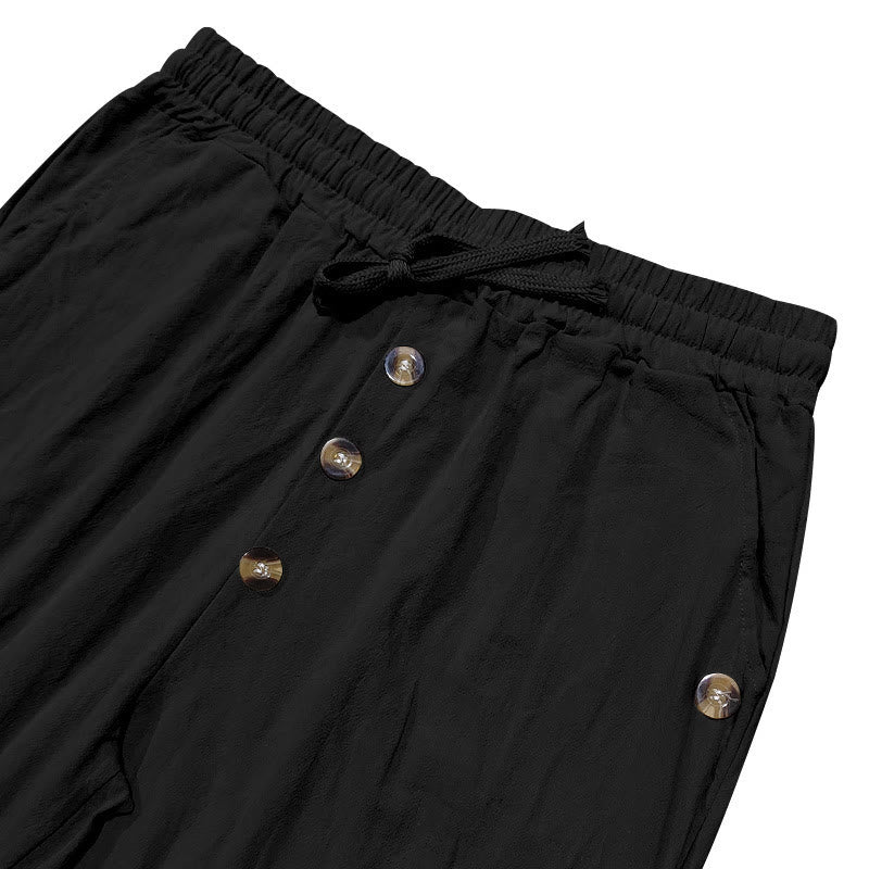 Nimara Ritual Solid Color Buttons Drawstring Men's Cotton Pants With Pockets