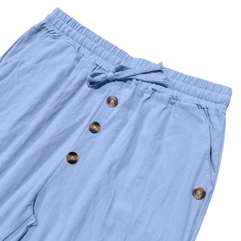 Nimara Ritual Solid Color Buttons Drawstring Men's Cotton Pants With Pockets