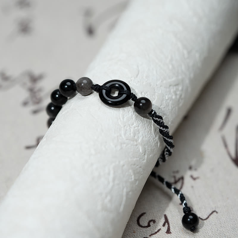 Nimara Ritual Natural Black Obsidian Peace Buckle Purification Black Rope Bracelet