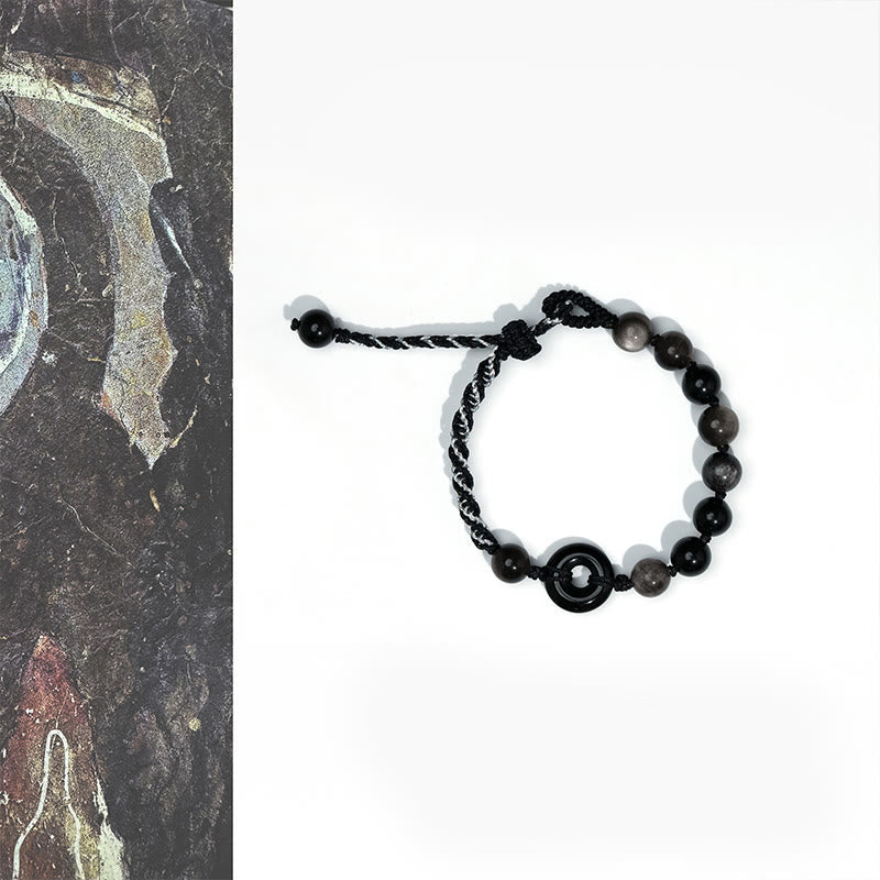 Nimara Ritual Natural Black Obsidian Peace Buckle Purification Black Rope Bracelet