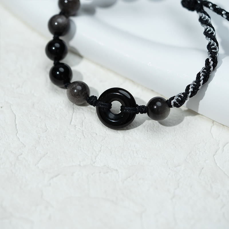 Nimara Ritual Natural Black Obsidian Peace Buckle Purification Black Rope Bracelet