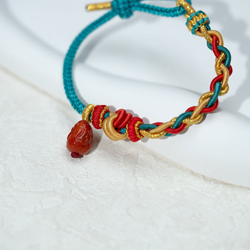 Nimara Ritual Natural Red Agate Pixiu Confidence Four-strand Braid Rope Bracelet