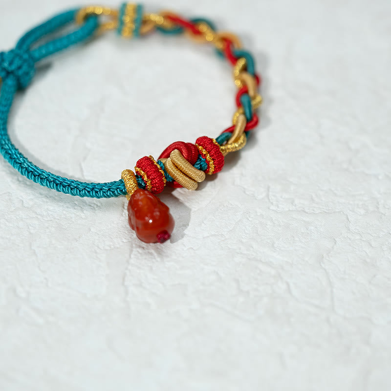 Nimara Ritual Natural Red Agate Pixiu Confidence Four-strand Braid Rope Bracelet