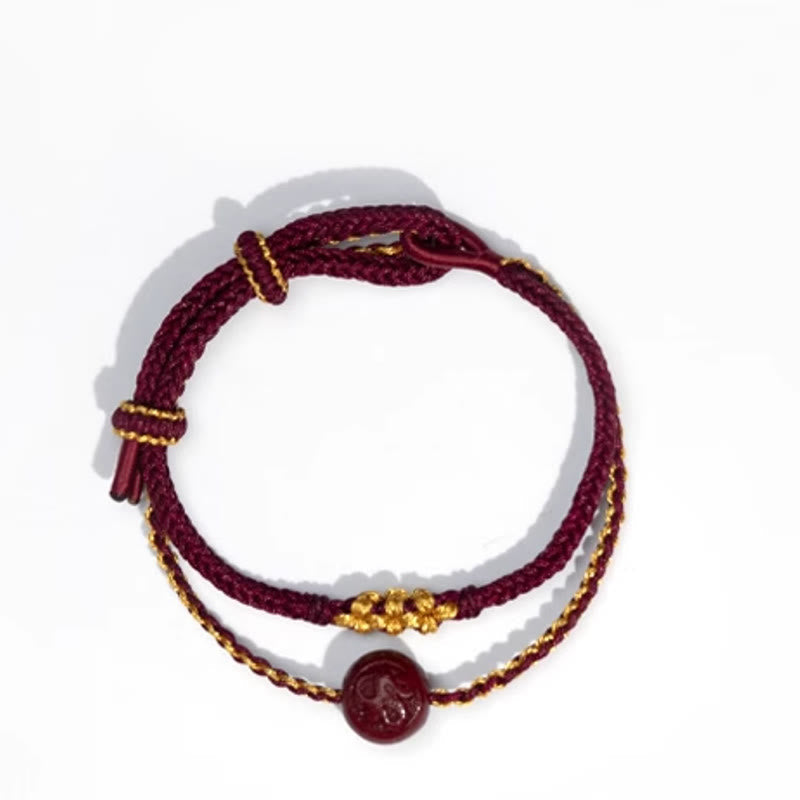 Nimara Ritual Peach Blossom Knot Cinnabar Beads Eight-strand Braid Blessing Bracelet