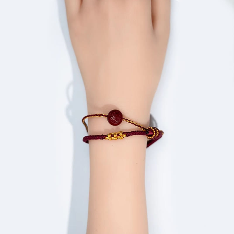 Nimara Ritual Peach Blossom Knot Cinnabar Beads Eight-strand Braid Blessing Bracelet