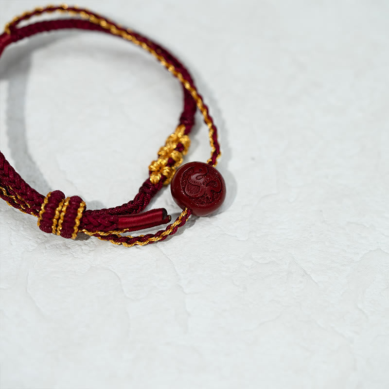 Nimara Ritual Peach Blossom Knot Cinnabar Beads Eight-strand Braid Blessing Bracelet