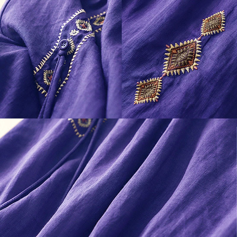 Nimara Ritual Ethnic Vintage Embroidery Button Design Women's Cotton Linen 7-8 Length Skirt