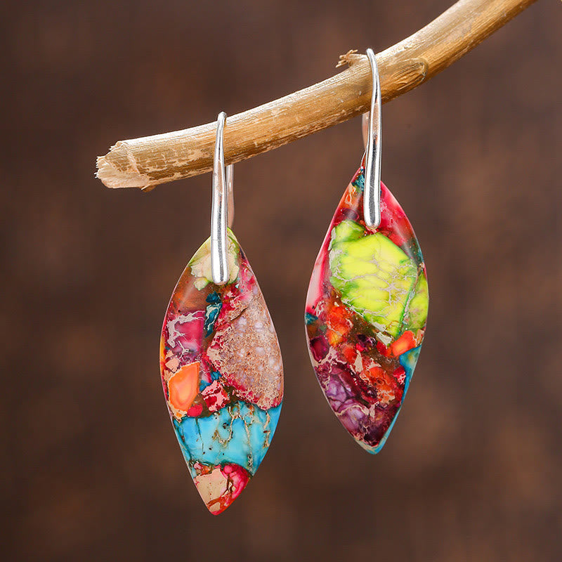 Nimara Ritual Natural Emperor Stone Water Drop Leaf Shape Happiness Earrings