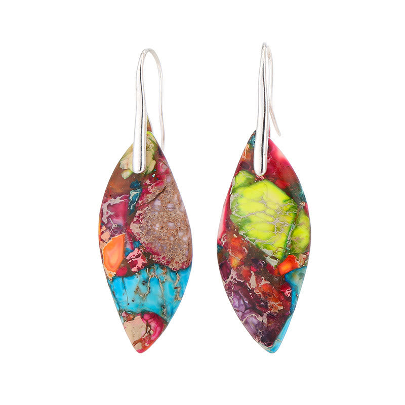Nimara Ritual Natural Emperor Stone Water Drop Leaf Shape Happiness Earrings