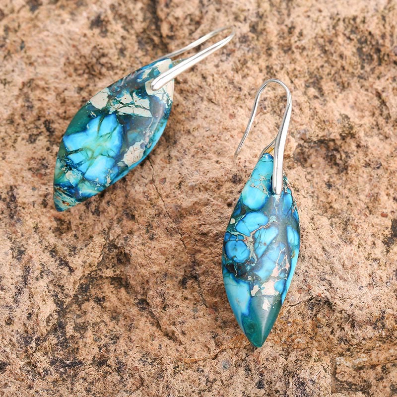 Nimara Ritual Natural Emperor Stone Water Drop Leaf Shape Happiness Earrings
