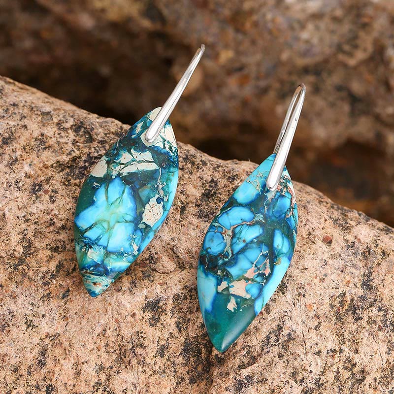 Nimara Ritual Natural Emperor Stone Water Drop Leaf Shape Happiness Earrings