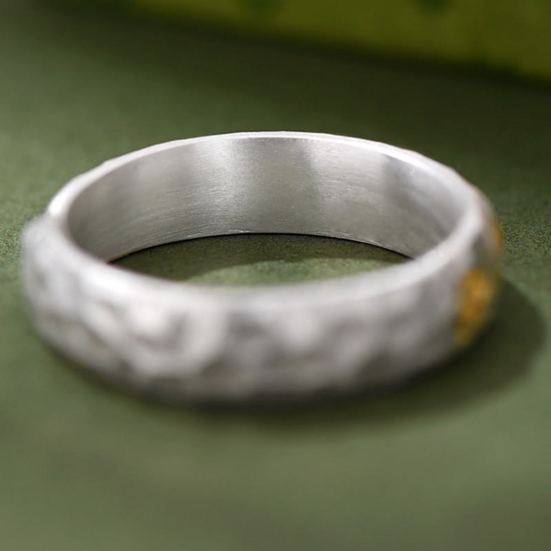 Nimara Ritual Hammer Pattern Om Mani Padme Hum Copper Plated Silver Wealth Ring