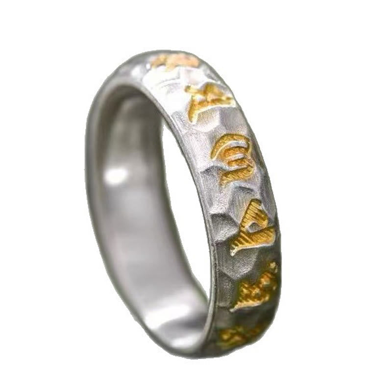 Nimara Ritual Hammer Pattern Om Mani Padme Hum Copper Plated Silver Wealth Ring