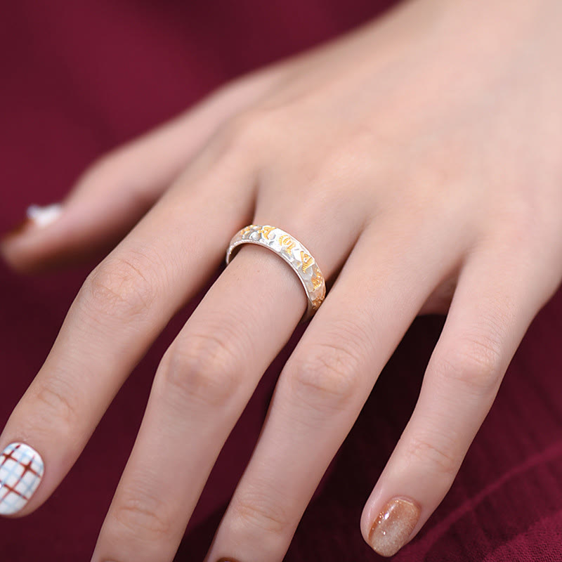 Nimara Ritual 999 Sterling Silver Hammer Pattern Om Mani Padme Hum Balance Ring