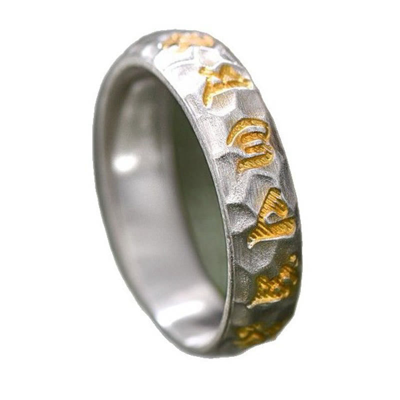 Nimara Ritual 999 Sterling Silver Hammer Pattern Om Mani Padme Hum Balance Ring