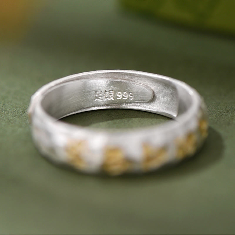 Nimara Ritual 999 Sterling Silver Hammer Pattern Om Mani Padme Hum Balance Ring